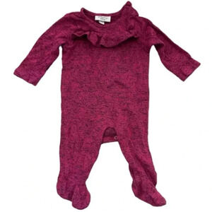 Stexling Baby Fuschia Long Sleeve Ruffle Crewneck Footed Buttoned Onesie 3M GUC